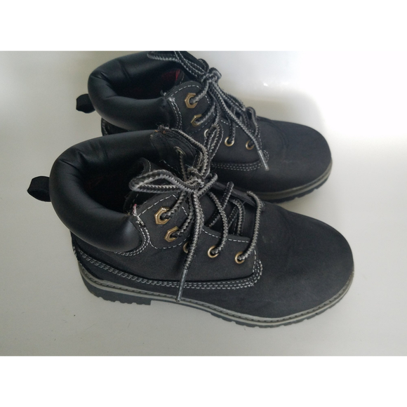 Faded Glory Black Kids Laced Up Boots Shoe Size 1 Youth - Picture 6 of 12